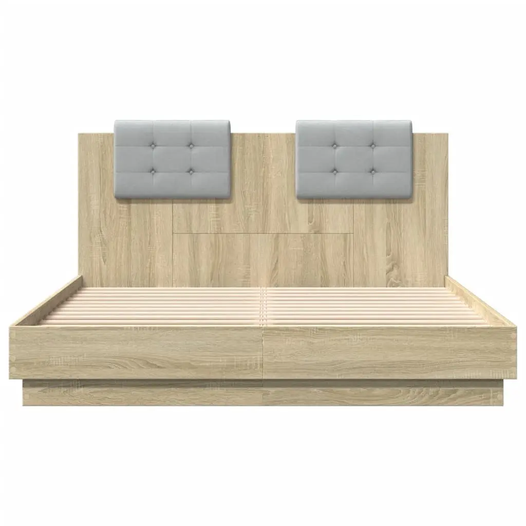 Bed Frame with Headboard Slatted Base Brown Engineered Wood 150x200cm Bedroom