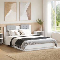 Contemporary White Bed Frame with Stylish Headboard 135x190 cm
