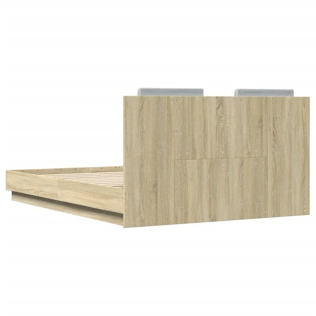 Bed Frame with Headboard Sonoma Oak 135x190 cm Bedroom Furniture Slatted Base
