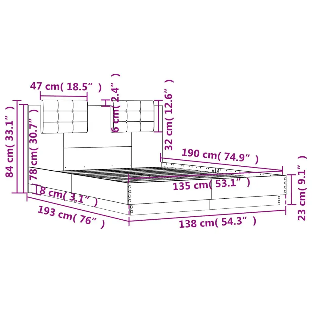 Bed Frame with Headboard Sonoma Oak 135x190 cm Bedroom Furniture Slatted Base