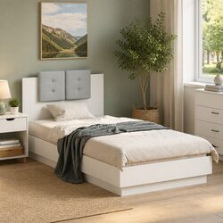 Durable White Bed Frame 90x190 cm with Slatted Base