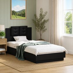 Engineered Wood Bed Frame with Headboard Black 90x190 cm