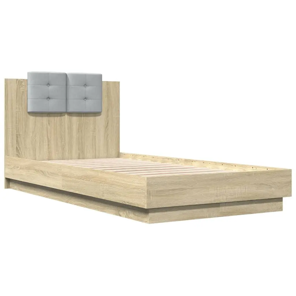 Bed Frame with Headboard Comfort 90x190 cm Brown Sonoma Oak Engineered Wood Slatted Base