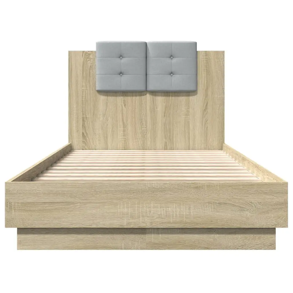 Bed Frame with Headboard Comfort 90x190 cm Brown Sonoma Oak Engineered Wood Slatted Base