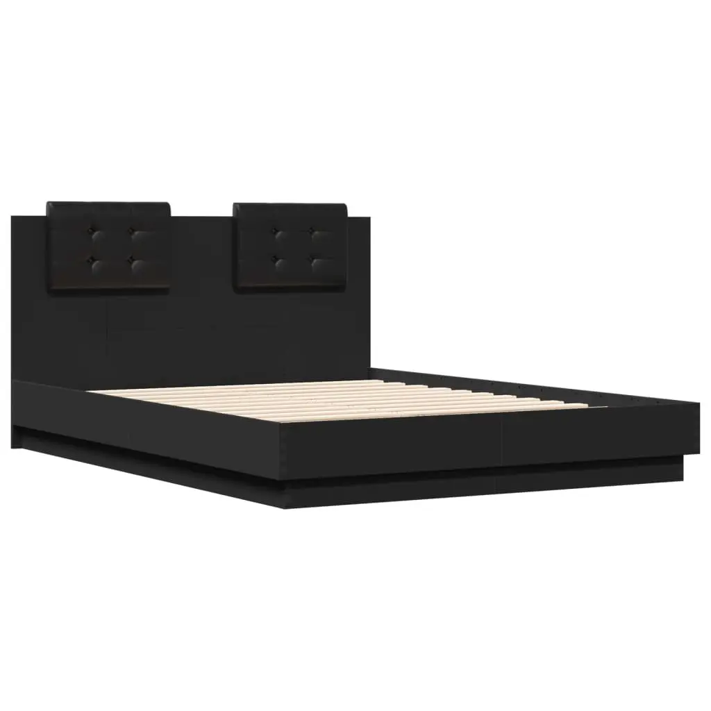 Bed Frame with RGB LED Lights Headboard 135x190cm Black Engineered Wood