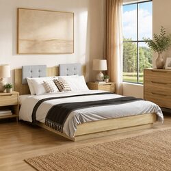 LED Headboard Bed Frame in Brown Engineered Wood 135x190cm