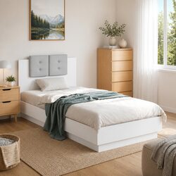 Sleek White Bed Frame with Custom RGB LED Headboard 90x190 cm