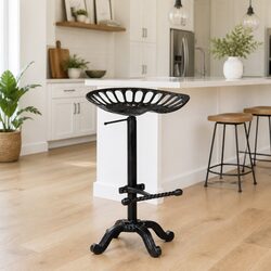 Adjustable Height Black Bar Stool with Footrest