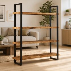 4-Tier Bookcase with Iron Frame and Mango Wood