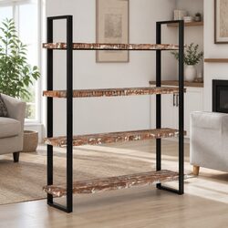 4-Tier Bookcase with Solid Reclaimed Wood and Iron Frame