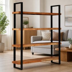 4-Tier Bookcase 160x40x180 cm with Acacia Wood and Iron