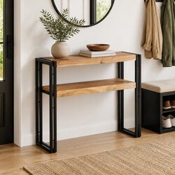Acacia Wood Console Table 90x30x75 cm with Iron Support