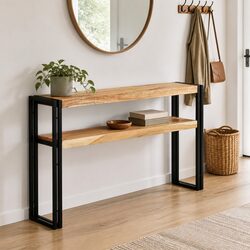 Console Table in Acacia Wood 120x30x75 cm with Iron Support