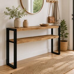 Mango Wood Console Table with Iron Frame