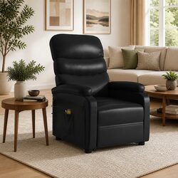 Electric Lift Massage Recliner Armchair in Black Faux Leather