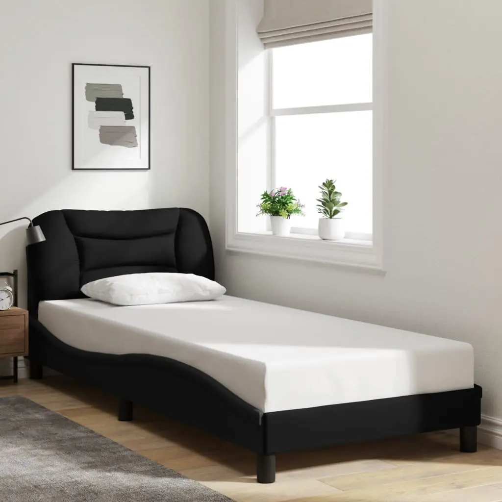 LED Bed Frame Black Fabric Headboard Slatted Base 90x190 cm with Integrated Lighting