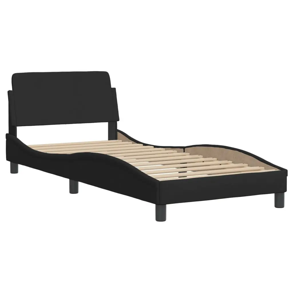 LED Bed Frame Black Fabric Headboard Slatted Base 90x190 cm with Integrated Lighting