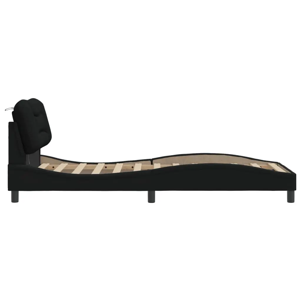LED Bed Frame Black Fabric Headboard Slatted Base 90x190 cm with Integrated Lighting