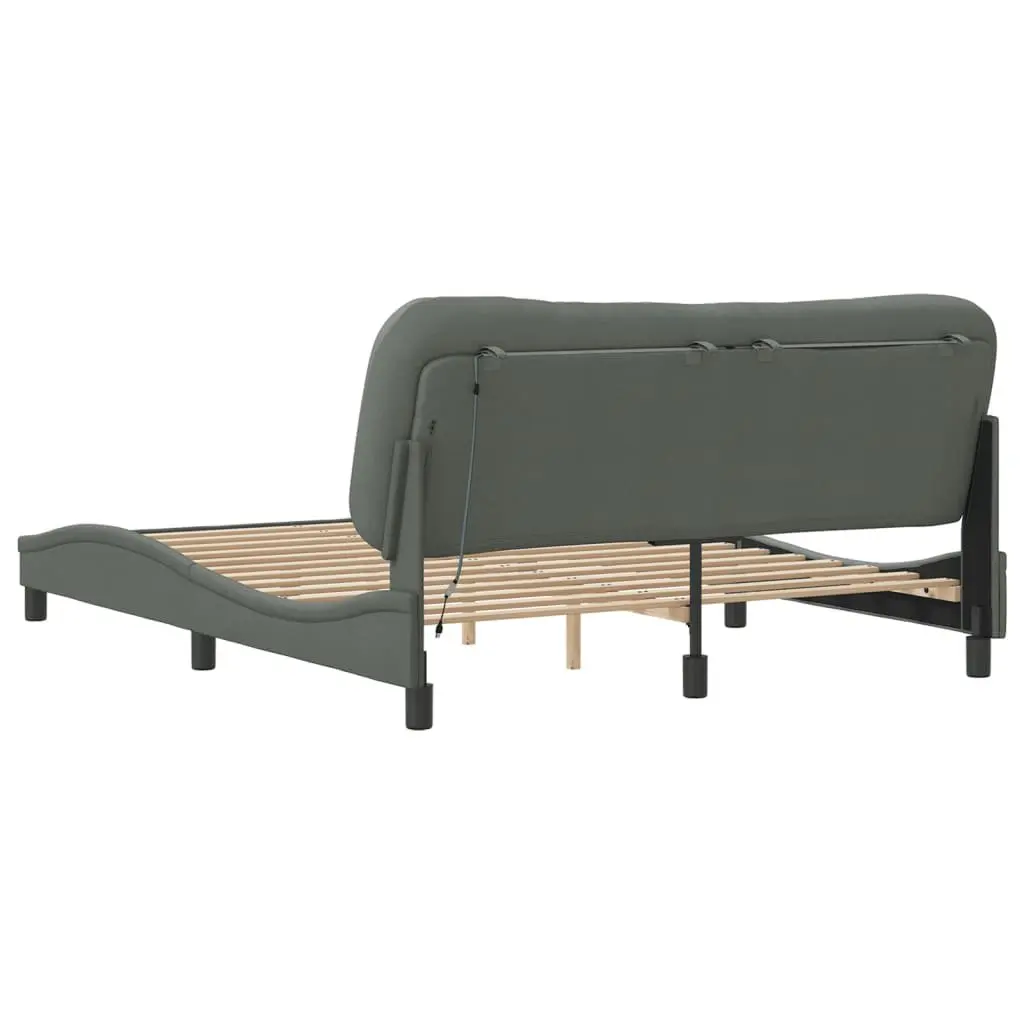 Queen Bed Frame with LED Lights Fabric Upholstered 152x203cm Dark Grey