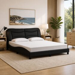 Queen Bed Frame Black Fabric with LED Headboard