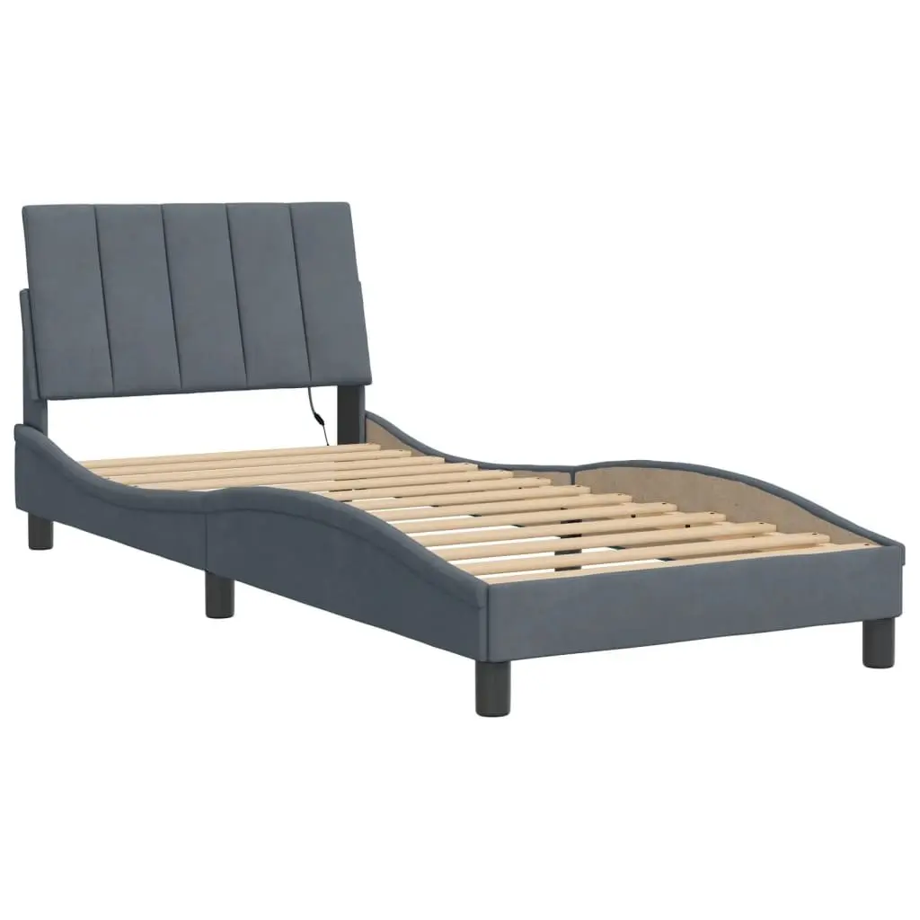 LED Light Bed Frame Slatted Base Dark Grey Velvet 90x190 cm Headboard