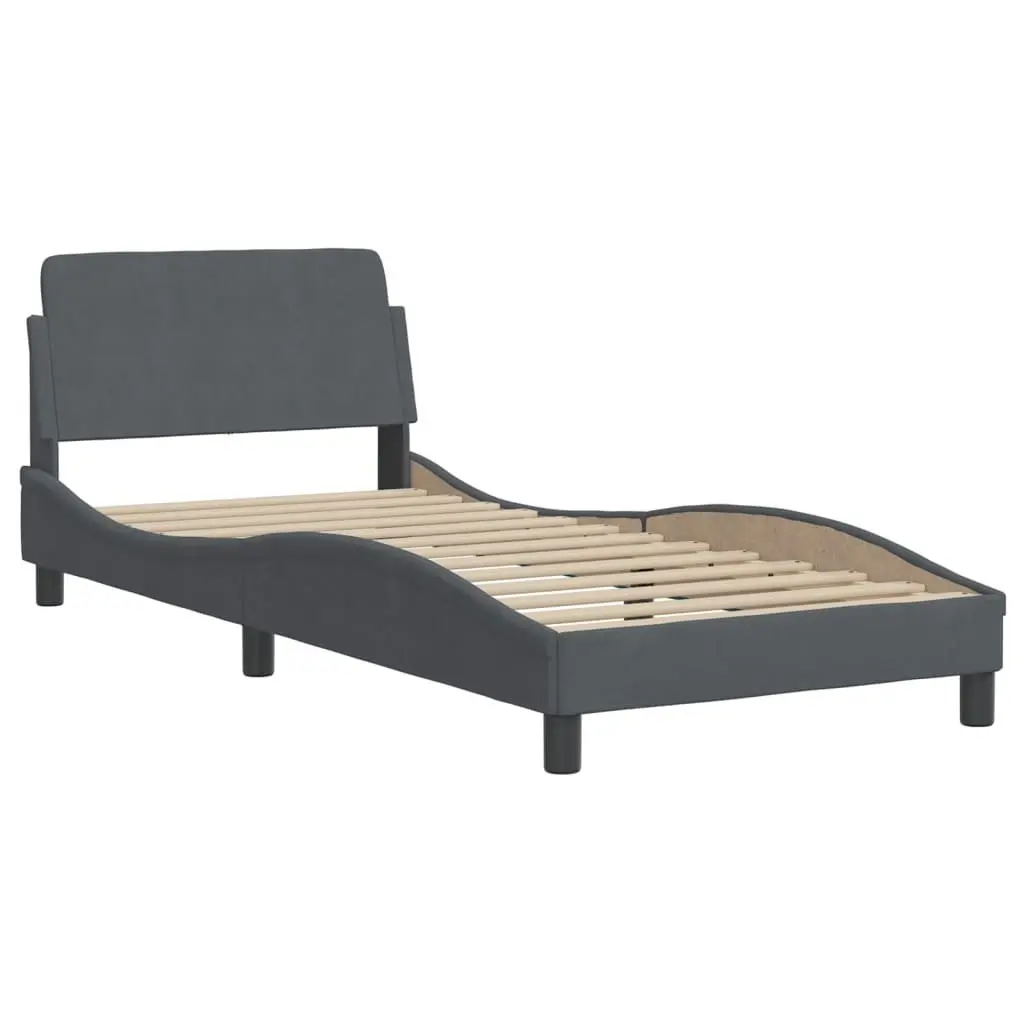 LED Light Bed Frame Slatted Base Dark Grey Velvet 90x190 cm Headboard