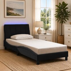 Black Velvet Bed Frame with LED Lighting 90x190 cm