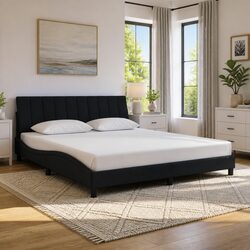 King Bed Frame with LED Lights and Slatted Base Black Velvet 180x200 cm
