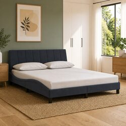 Modern Queen Bed Frame with LED and Grey Velvet Headboard