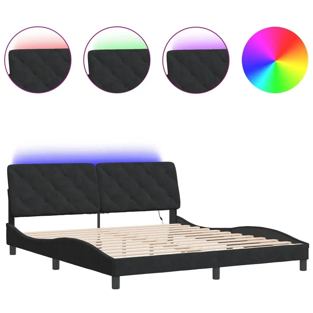 Bed Frame with LED Lights Comfort Black Velvet 180x200 cm