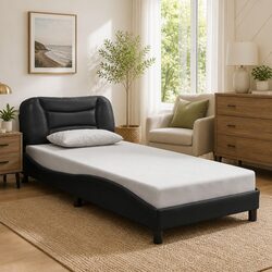 Black Bed Frame with LED Lights and Slatted Base 90x190 cm