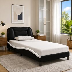 LED Bed Frame with Black and White Faux Leather