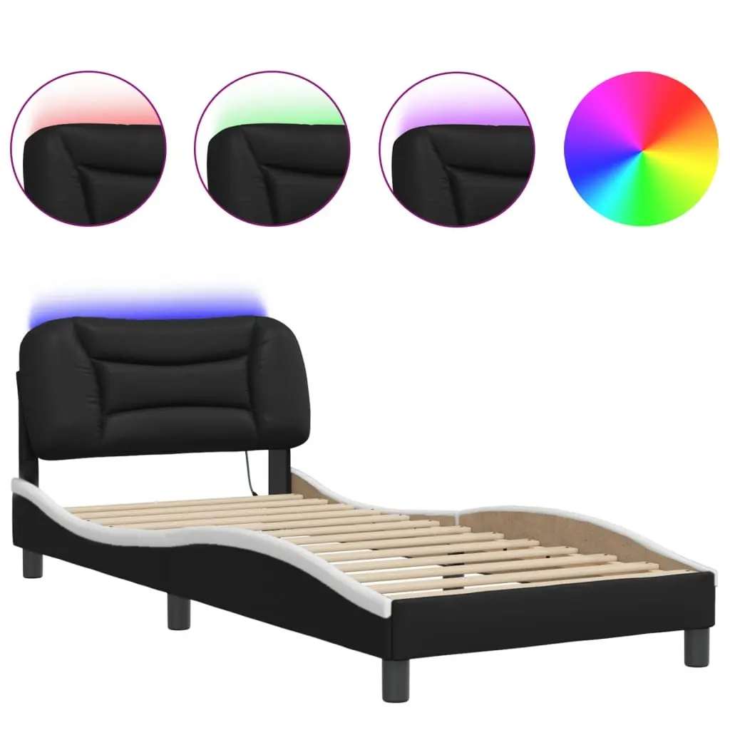 Bed Frame with LED Lights Headboard Support 90 x 190 cm Black White