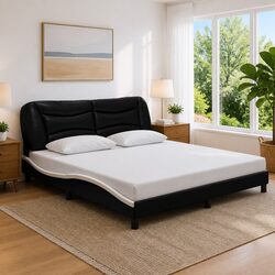 Black Faux Leather Bed Frame with LED Lighting 180x200 cm