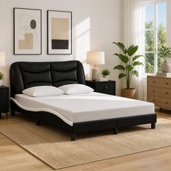 Bed Frame with Faux Leather Headboard and LED Lights 137x190 cm