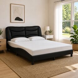 LED Bed Frame with Faux Leather Headboard, 152x203 cm