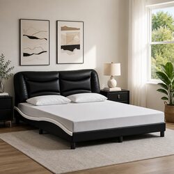 Black and White Bed Frame with LED Lighting 152x203 cm