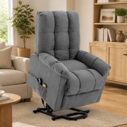 Reclining Lift Massage Chair in Grey Fabric Construction
