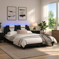 Bed Frame with Integrated LED Lights and Faux Leather 152x203cm