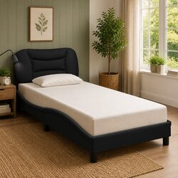 Fabric Bed Frame with LED Lights and Slatted Base 90x190 cm