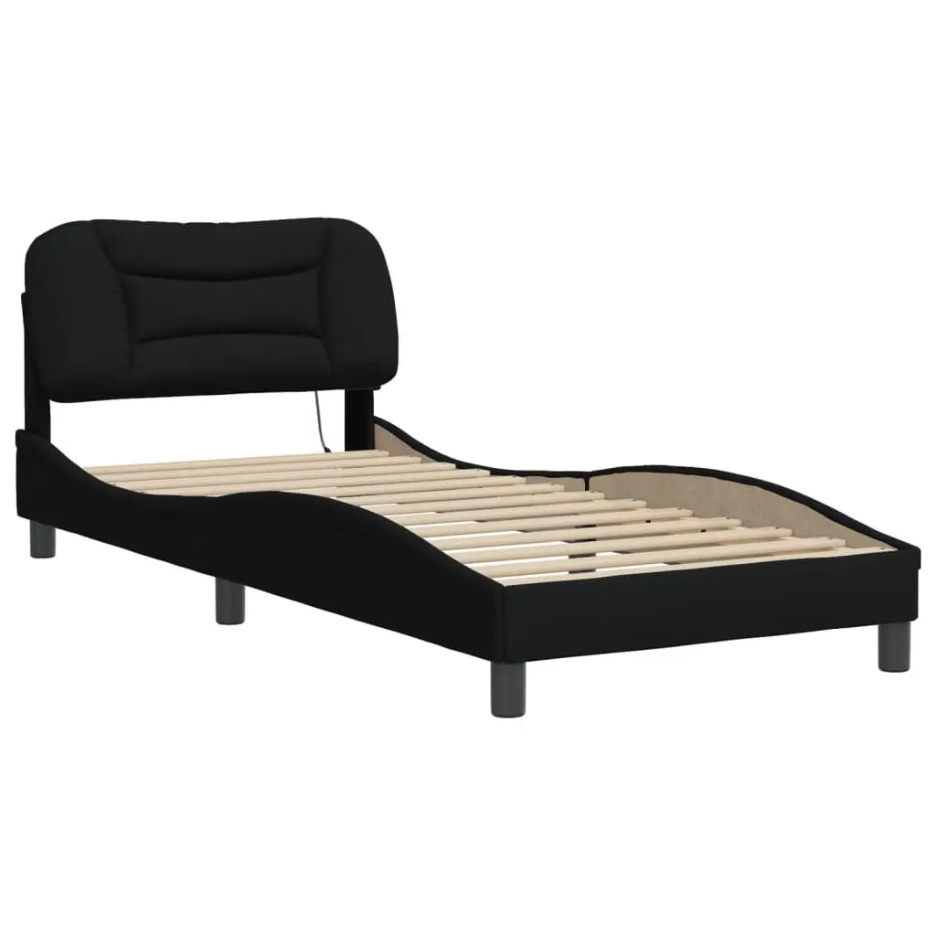 Bed Frame with LED Lights Slatted Base Support 90x190 cm Black Fabric Headboard