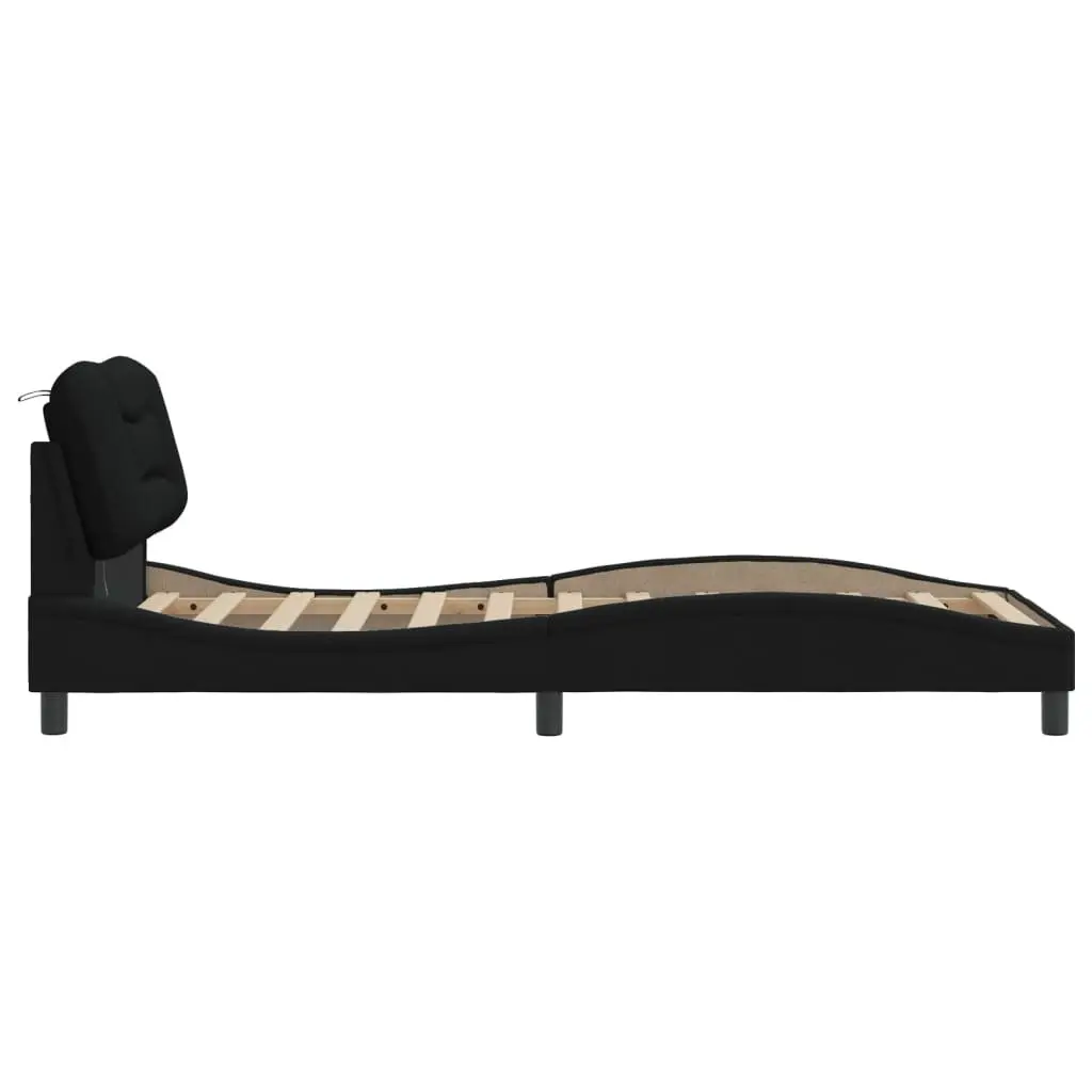 Bed Frame with LED Lights Slatted Base Support 90x190 cm Black Fabric Headboard