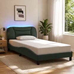 King Single Bed Frame with LED Strip Lights and Fabric Headboard