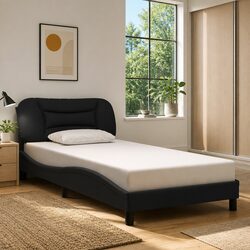 King Single Bed Frame Featuring LED Lighting and Wave Design Headboard