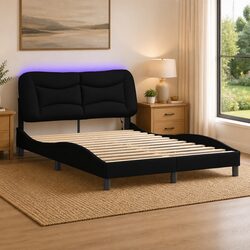 Contemporary Black Double Bed Frame with LED Accents
