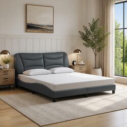 Queen Bed Frame with Integrated LED Lights Grey Fabric 152x203 cm
