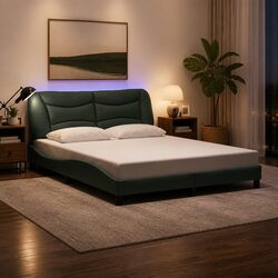 Modern Queen Bed Frame with Black Fabric and LED Features