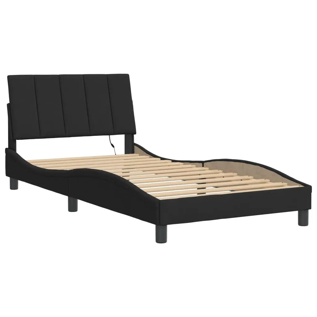 King Single Bed Frame with LED Lights Velvet Upholstered 107x203 cm Black