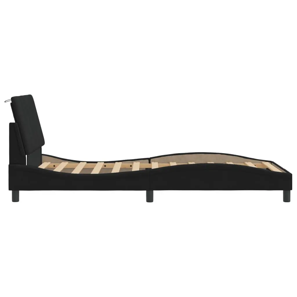 King Single Bed Frame with LED Lights Velvet Upholstered 107x203 cm Black