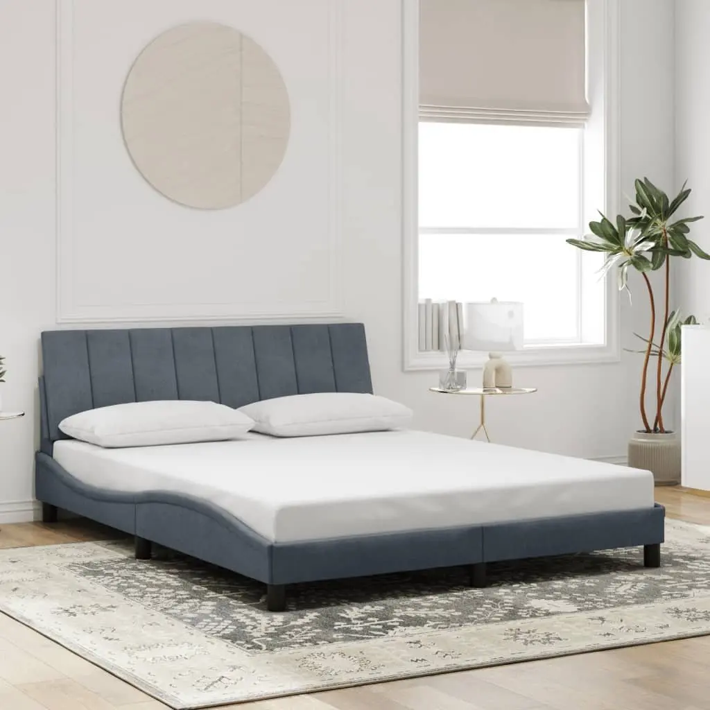 Queen Bed Frame LED Grey Velvet 152 x 203 cm Modern Furniture